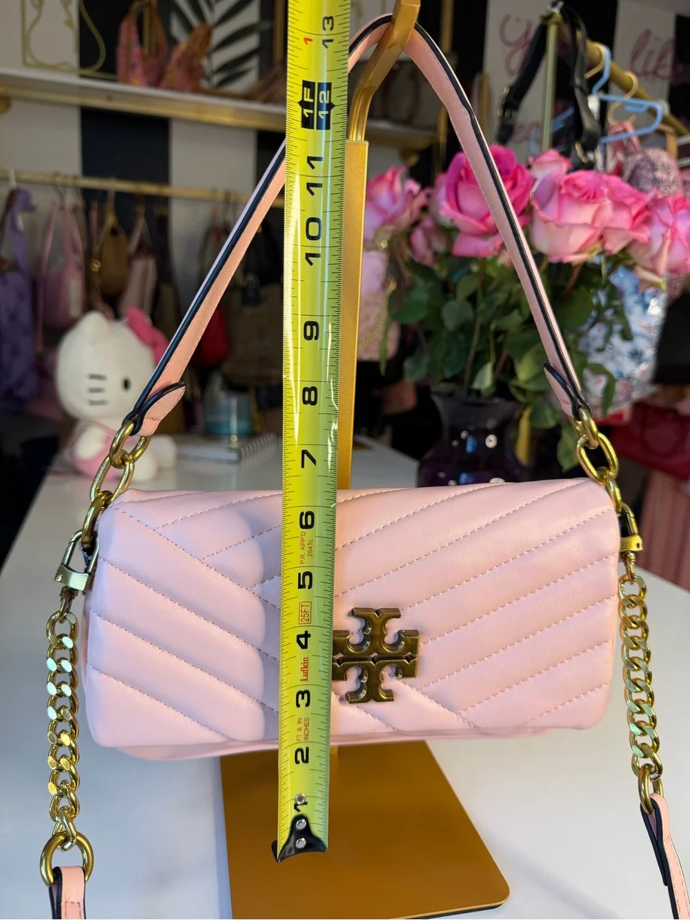 Tory Burch Kira Chevron Small Flap Pink Gold Shoulder Bag Logo 💕🛍️
